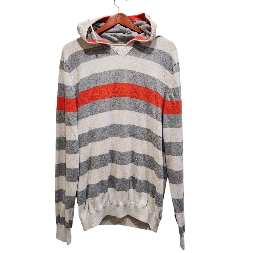 Le 31 Par Simons Men's Hoodie Size XL Striped Gray & White 100% Cotton